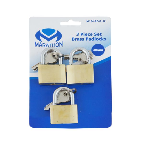 Marathon Tools 20mm Padlock 3pack with 3 set keys Garden and home security. solid brass specials price Strand Hardware South Africa