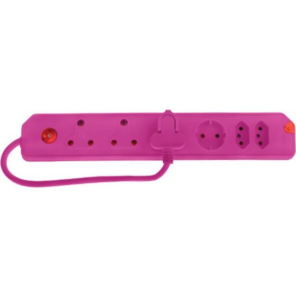 ELECTRICMATE MULTIPLUG 6-WAY+LOAD PROTECT -PINK SOTH AFRICA